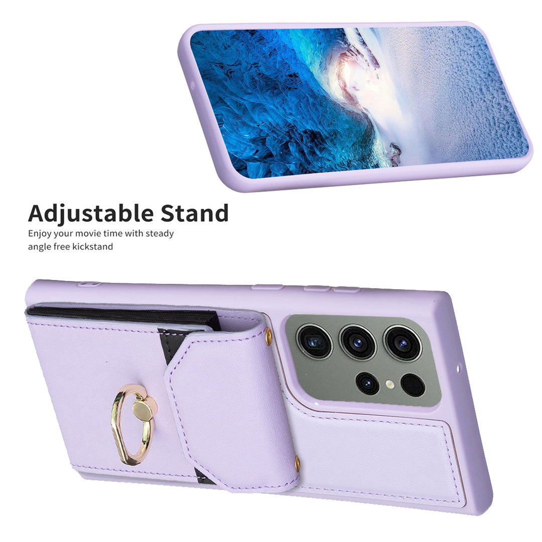 BF29 Phone Case Shell For Samsung Galaxy S23 Ultra Card Holder Ring Kickstand PU Leather TPU Cover BF29 Phone Case Shell For Samsung Galaxy S23 Ultra Card Holder Ring Kickstand PU Leather TPU Cover